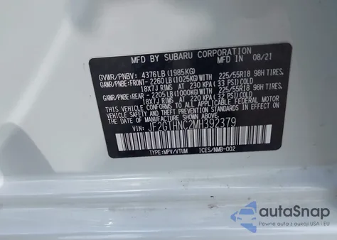 2021 Subaru Crosstrek Limited from USA, damaged, VIN JF2GTHNC2MH392379